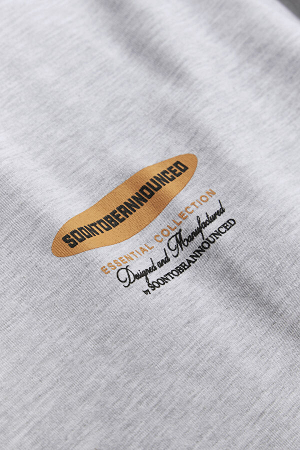 Oversize Gri Bisiklet Yaka Baskılı Erkek T-Shirt 4