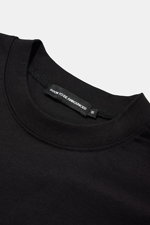 Oversize Siyah Bisiklet Yaka Baskılı T-Shirt 3