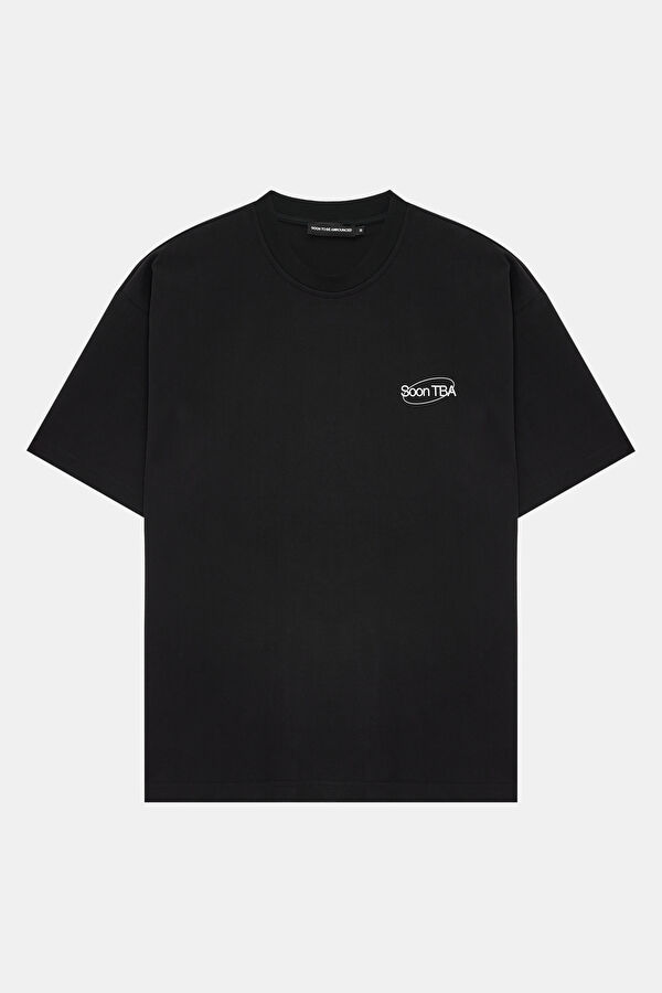 Oversize Black Crew Neck Printed T-Shirt