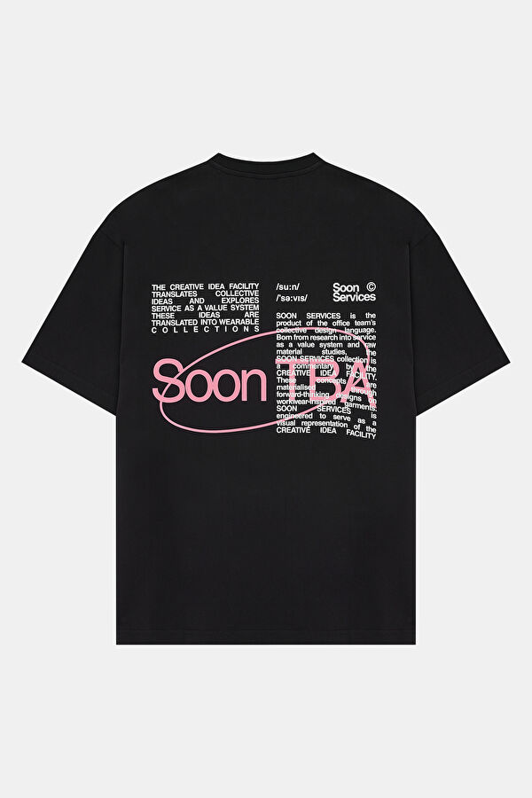 Oversize Black Crew Neck Printed T-Shirt 2