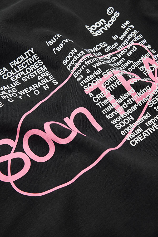 Oversize Black Crew Neck Printed T-Shirt 6