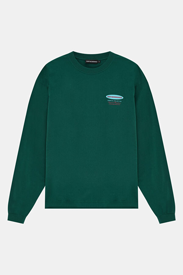 Oversize Yeşil Bisiklet Yaka Baskılı Erkek T-Shirt
