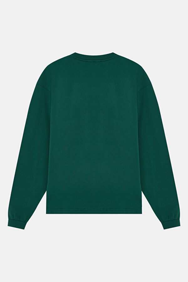 Oversize Yeşil Bisiklet Yaka Baskılı Erkek T-Shirt 2