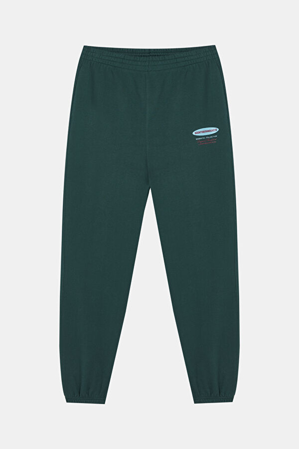 Oversize Yeşil Boru Paça Organik Pamuk Spor Erkek Pantolon