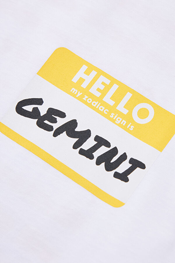 Oversize Beyaz Bisiklet Yaka Baskılı Erkek T-Shirt 4