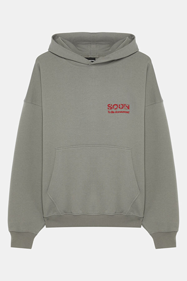 Gri Oversize Bisiklet Yaka Erkek Sweatshirt