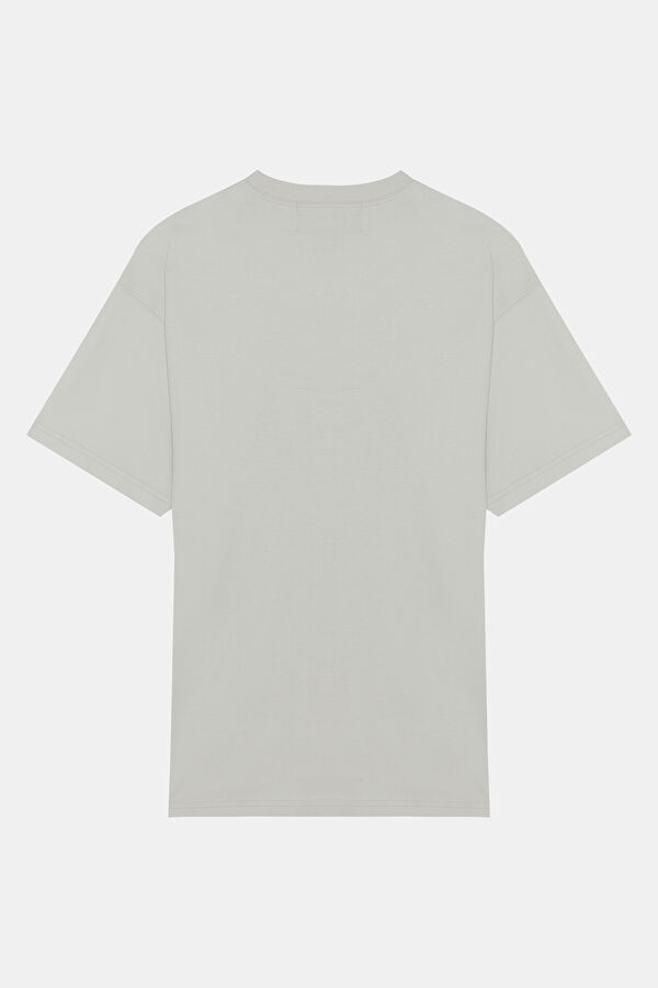 Oversize Ekru Bisiklet Yaka Baskılı T-Shirt 2