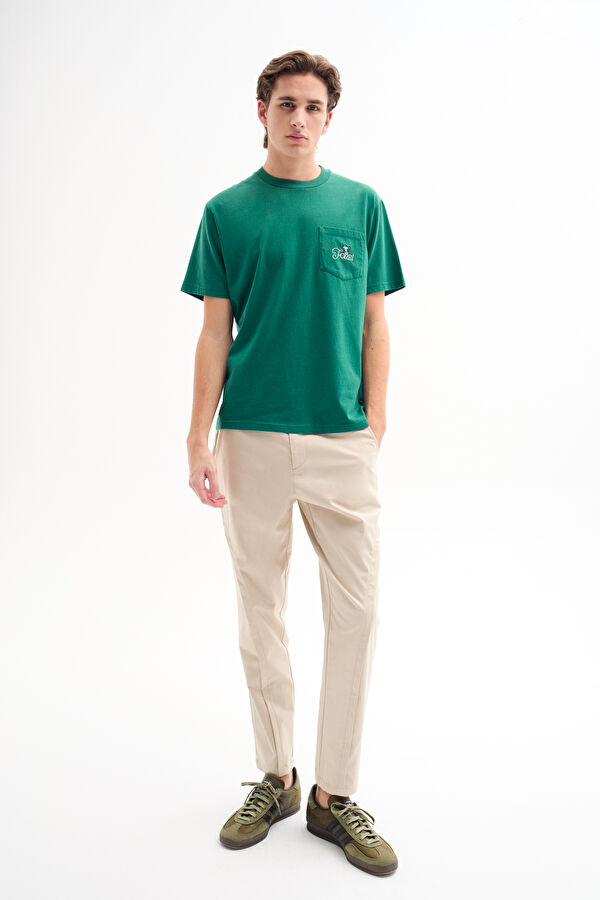 Beige Straight Leg Men's Trousers