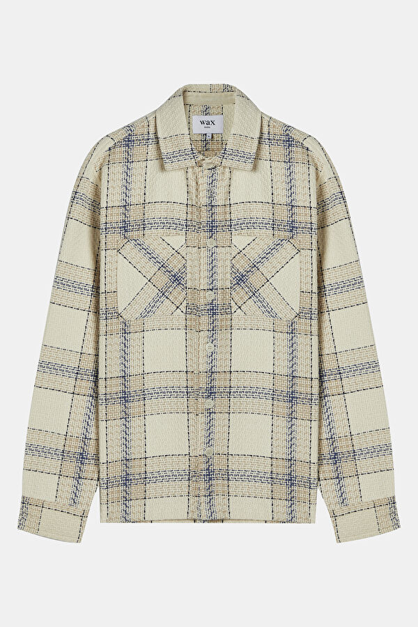Relax Fit Off-White Plaid Men's Shirt 3