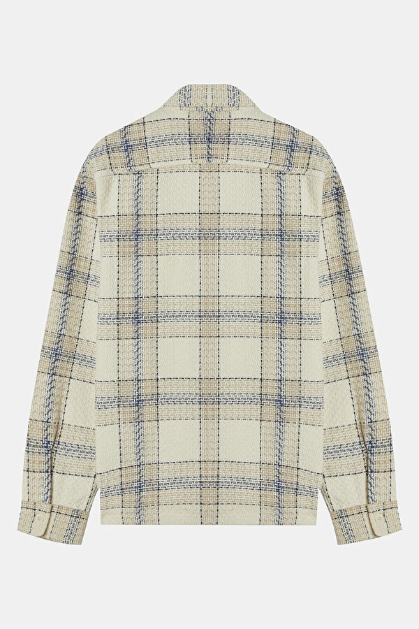 Relax Fit Off-White Plaid Men's Shirt 4