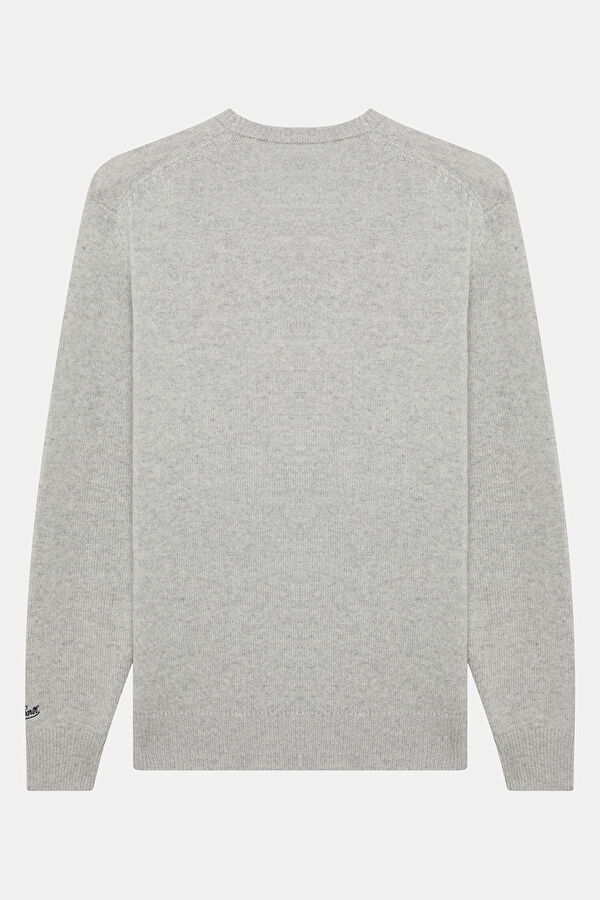 Grey Patterned Wool Knit Men's Sweater 2