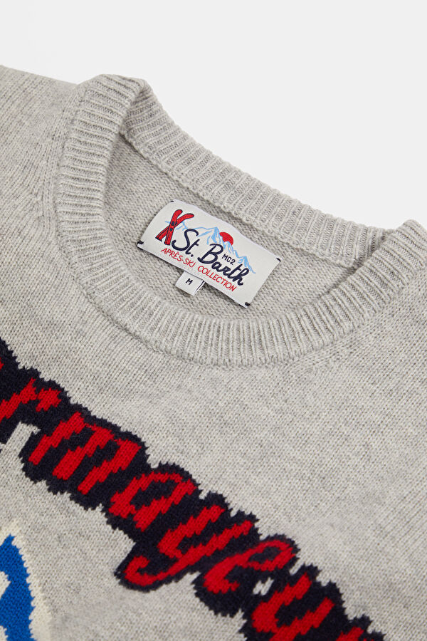 Grey Patterned Wool Knit Men's Sweater 3