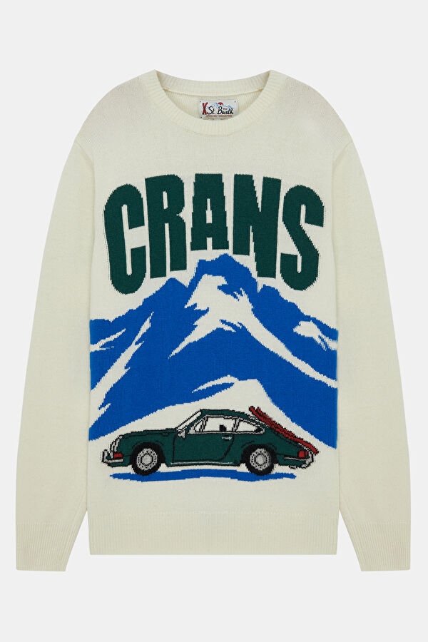 Cream Patterned Wool Knit Men's Sweater