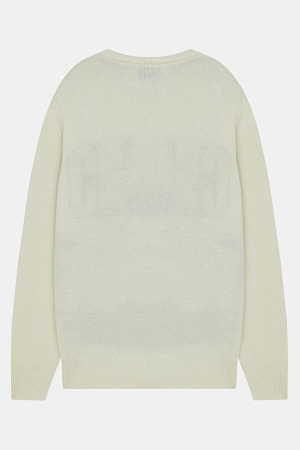 Cream Patterned Wool Knit Men's Sweater 2