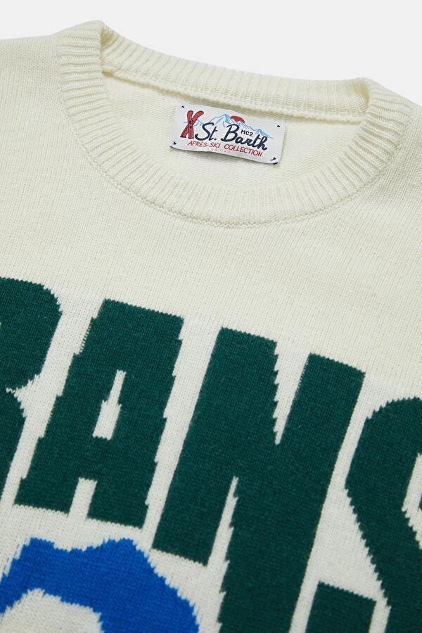 Cream Patterned Wool Knit Men's Sweater 3