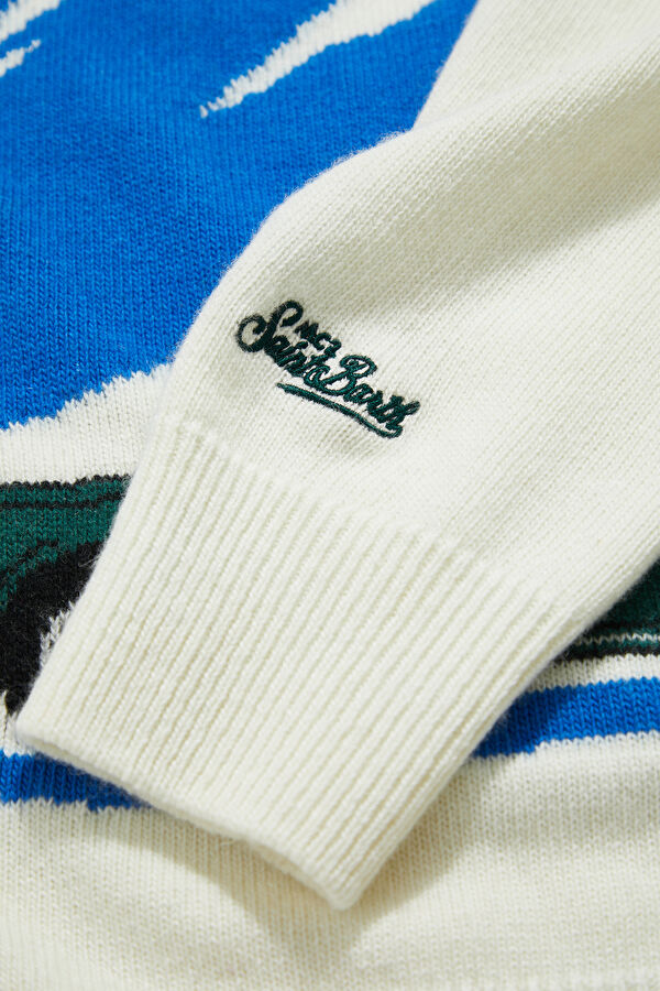 Cream Patterned Wool Knit Men's Sweater 5
