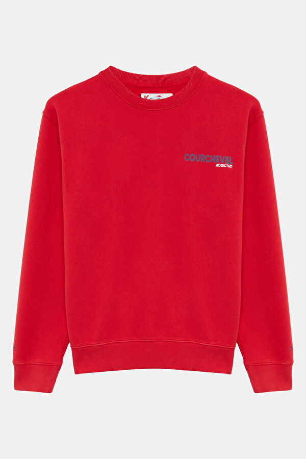 Kırmızı Bisiklet Yaka Erkek Sweatshirt