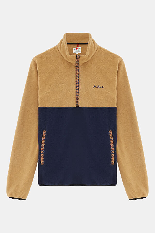 Bej Dik Yaka Erkek Sweatshirt