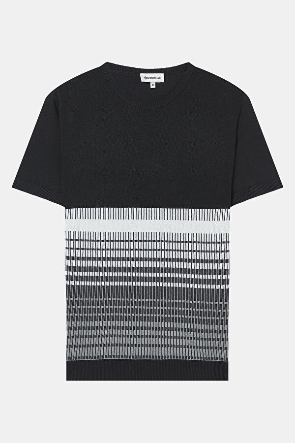 Black Crew Neck Striped Pattern Men's T-Shirt