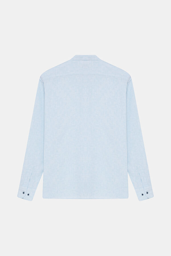 Relax Fit Blue Patterned Mandarin Collar Men's Shirt 2
