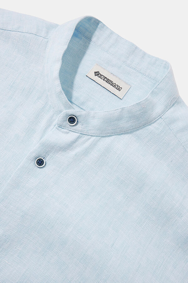 Relax Fit Blue Patterned Mandarin Collar Men's Shirt 3