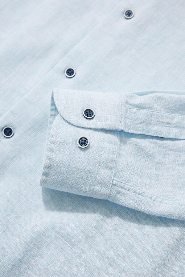 Relax Fit Blue Patterned Mandarin Collar Men's Shirt 4