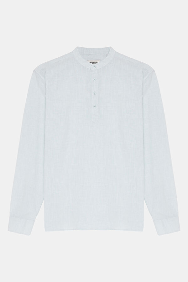 Relax Fit Light Blue Mandarin Collar Men's Shirt