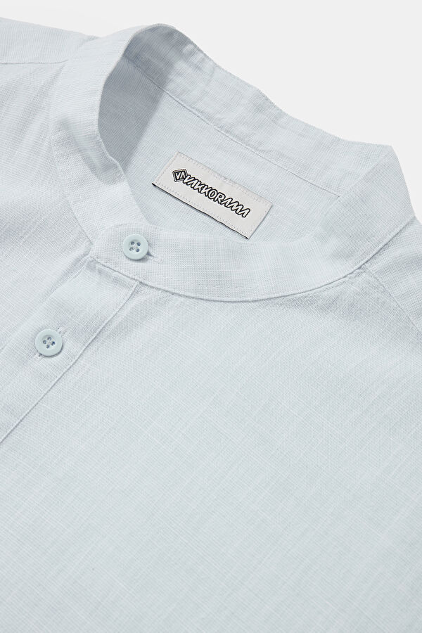 Relax Fit Light Blue Mandarin Collar Men's Shirt 3