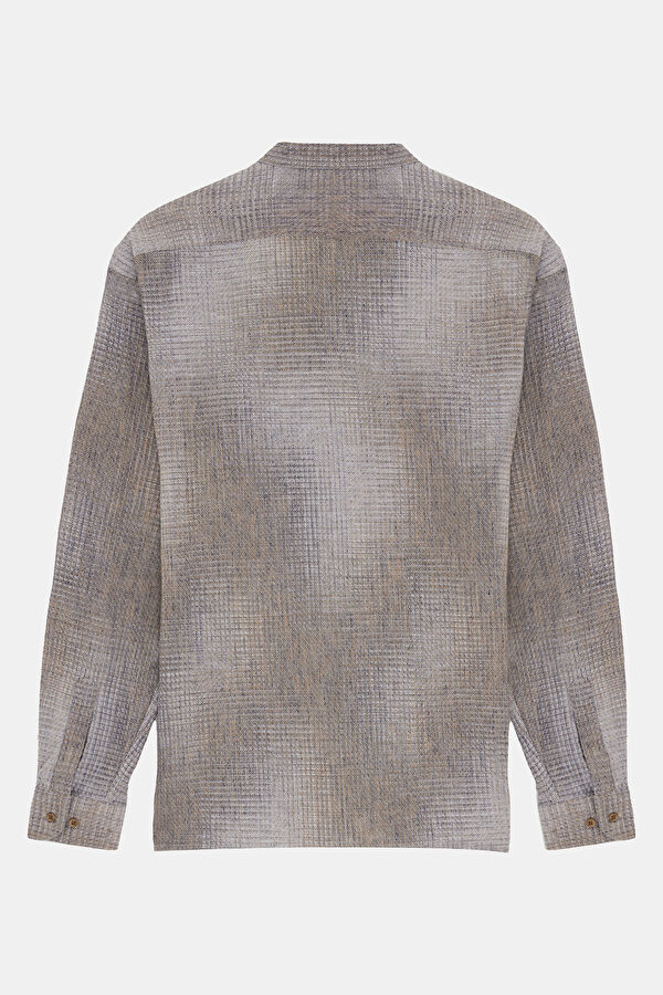 Relaxed Fit Coffee Patterned Mandarin Collar Men's Shirt 2