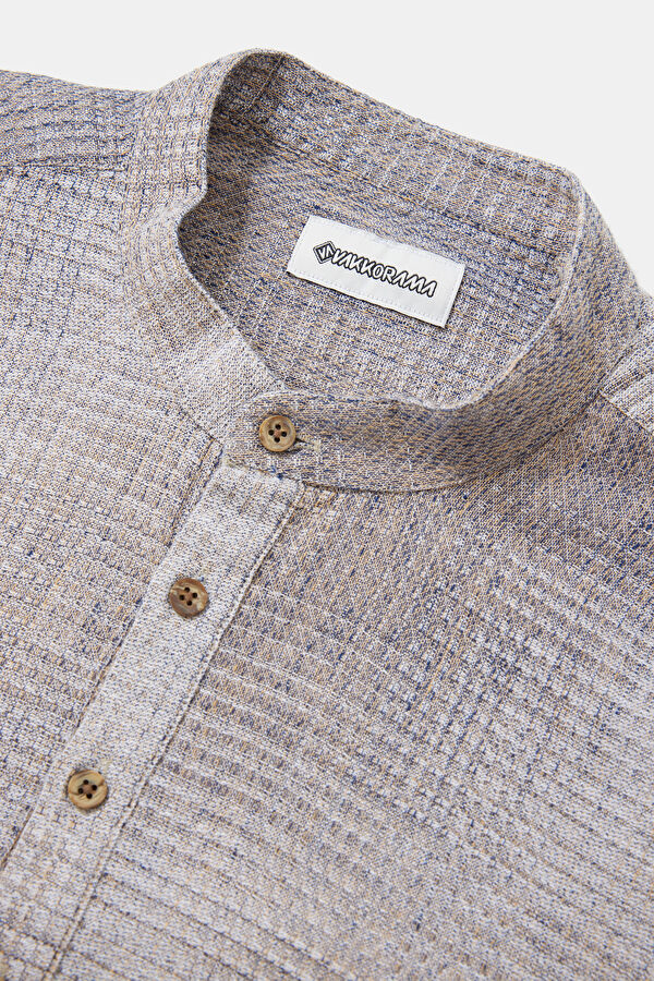 Relaxed Fit Coffee Patterned Mandarin Collar Men's Shirt 3