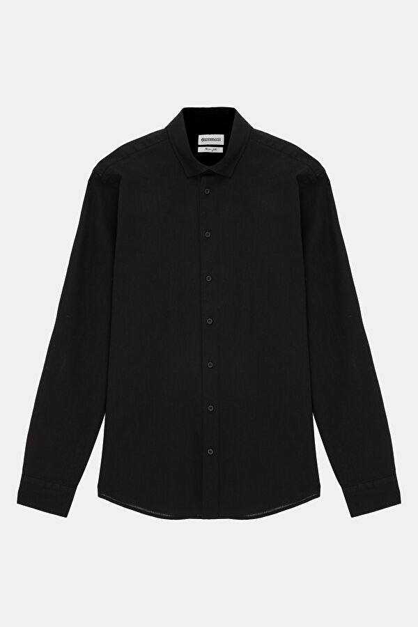Slim Fit Black Regular Men's Shirt