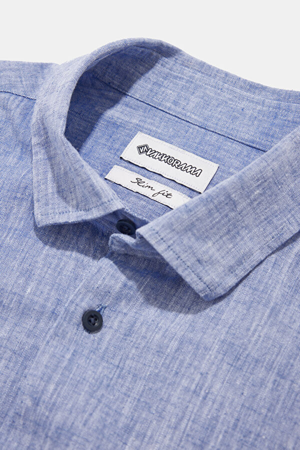 Slim Fit Dark Blue Regular Men's Shirt 3