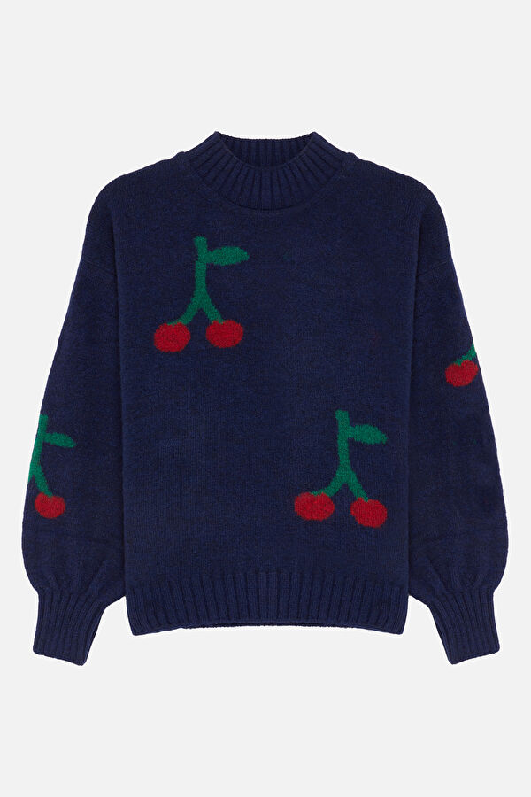 Lacivert Relax Kalıp Bisiklet Yaka Sweatshirt