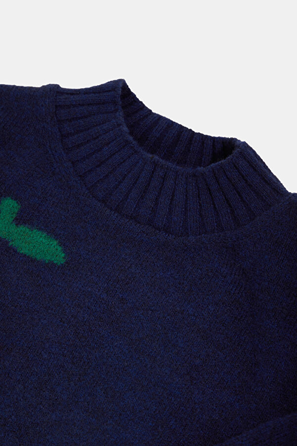 Lacivert Relax Kalıp Bisiklet Yaka Sweatshirt 3