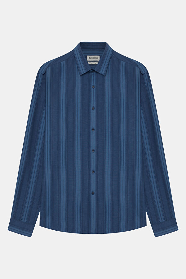 Indigo Striped Patterned Regular Men's Shirt