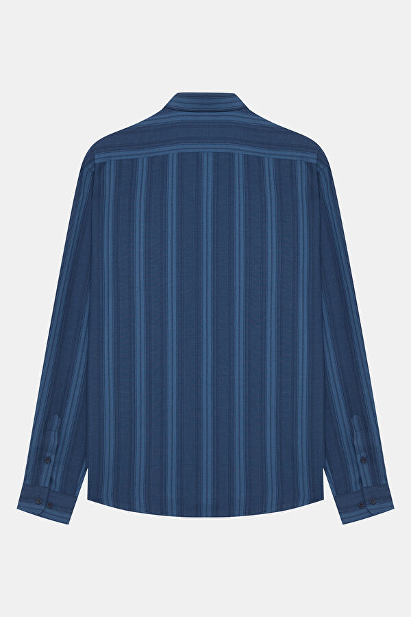 Indigo Striped Patterned Regular Men's Shirt 2