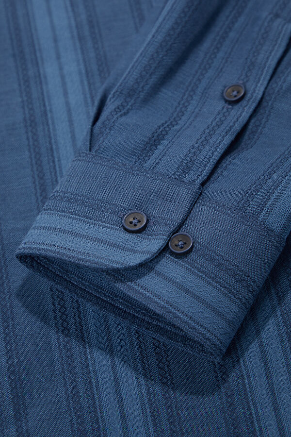 Indigo Striped Patterned Regular Men's Shirt 5