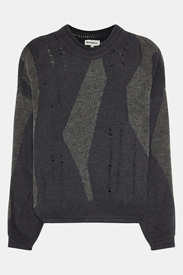 Black Patterned Knitted Women's Sweater