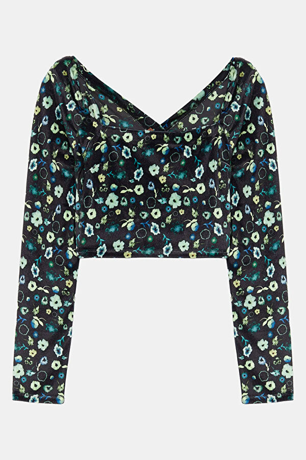 Colorful Floral Pattern Long-Sleeved Women's Blouse