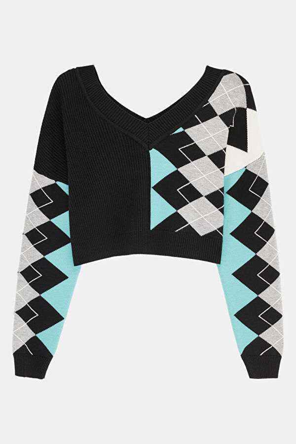 Colorful Patterned Knitted Women's Sweater