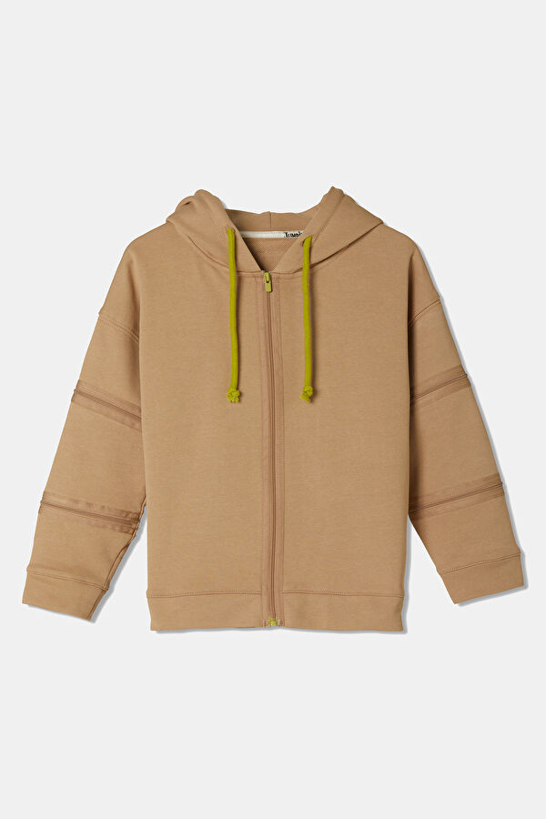 Kapüşonlu Bej Sweatshirt