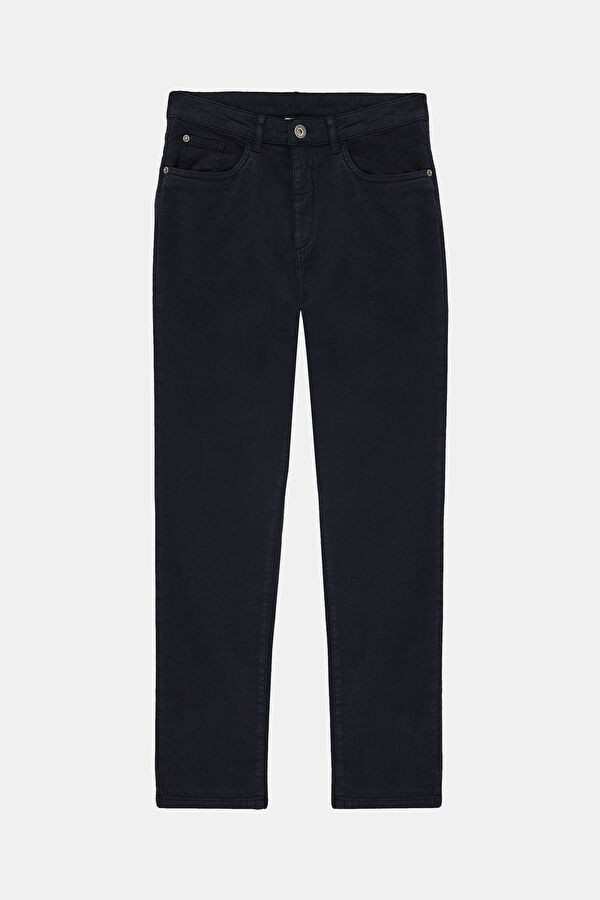 Navy Blue Straight Leg Lyocell Cotton Men's Trousers
