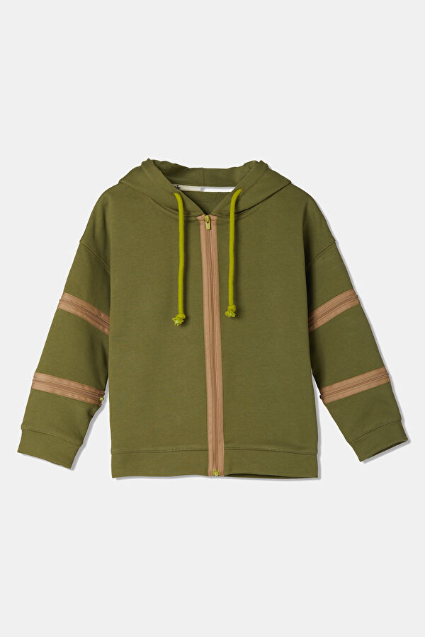 Kapüşonlu Haki Sweatshirt