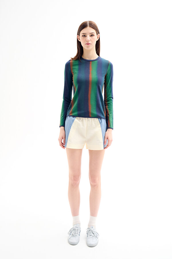 Green Striped Pattern Women's Blouse