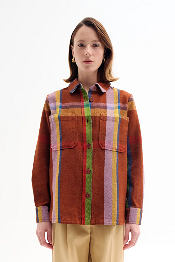 Women's Shirt with Tan Striped Pattern