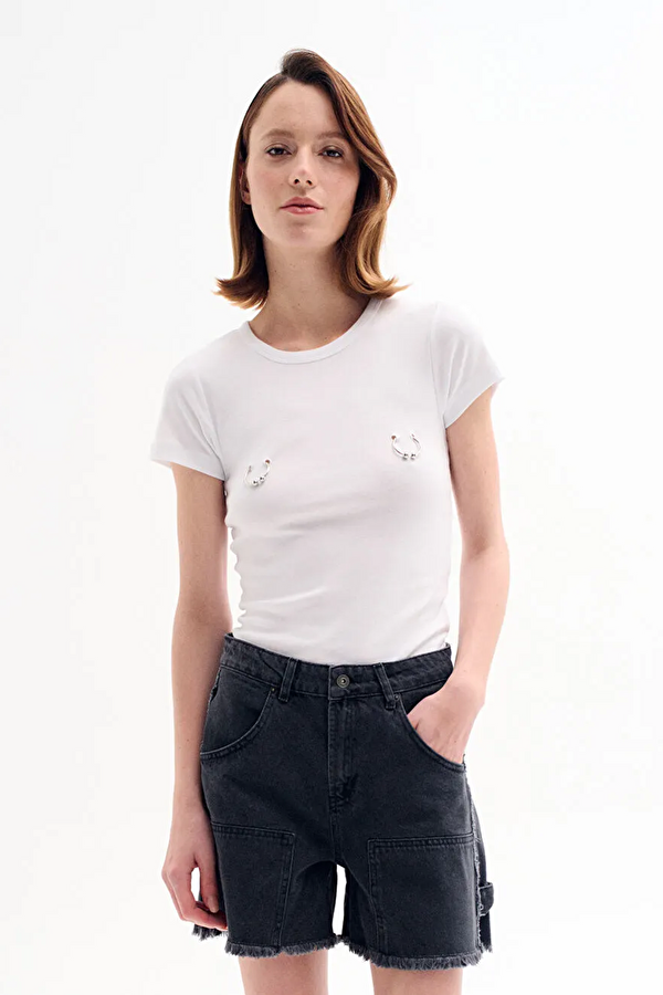 Slim Fit White Crew Neck Women's T-Shirt