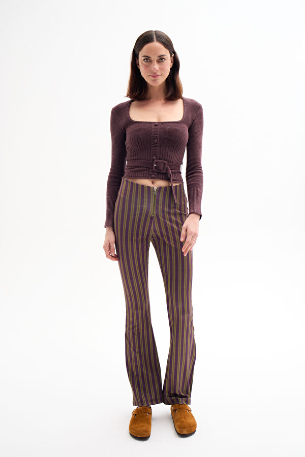Slim Fit Coffee Straight Leg Women's Trousers