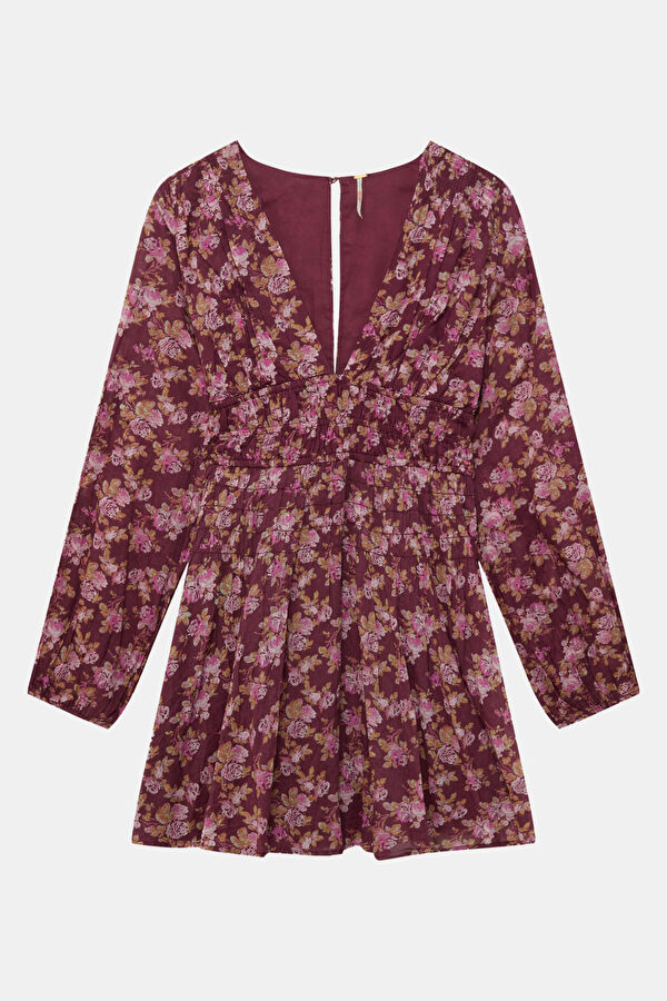 Purple Floral Pattern Mini Women's Dress