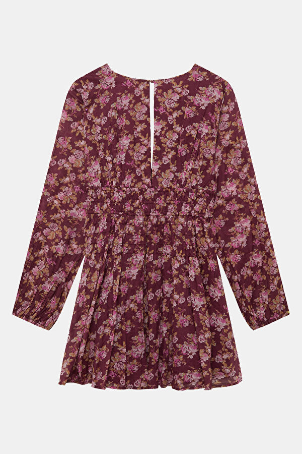 Purple Floral Pattern Mini Women's Dress 2