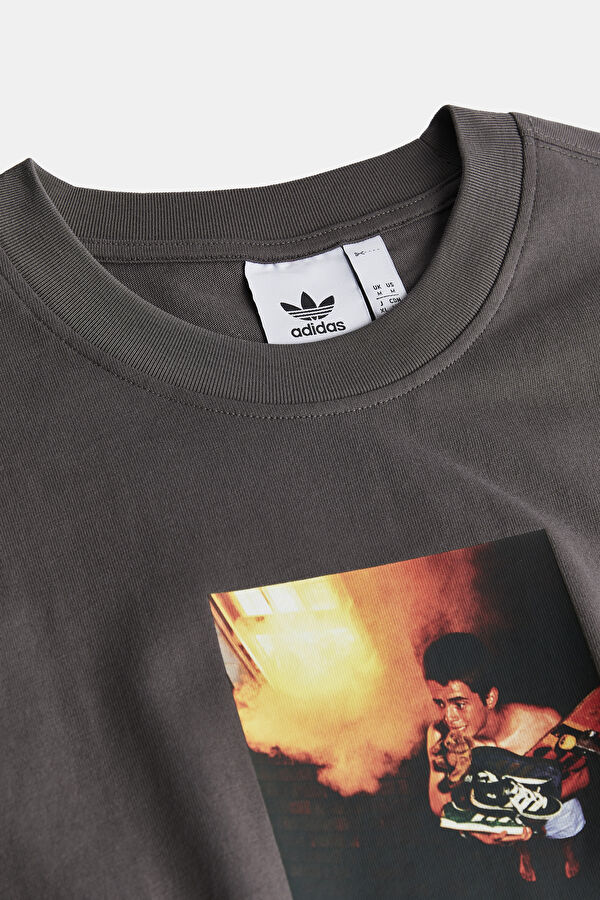 Oversize Antrasit Bisiklet Yaka Baskılı Erkek T-Shirt 3
